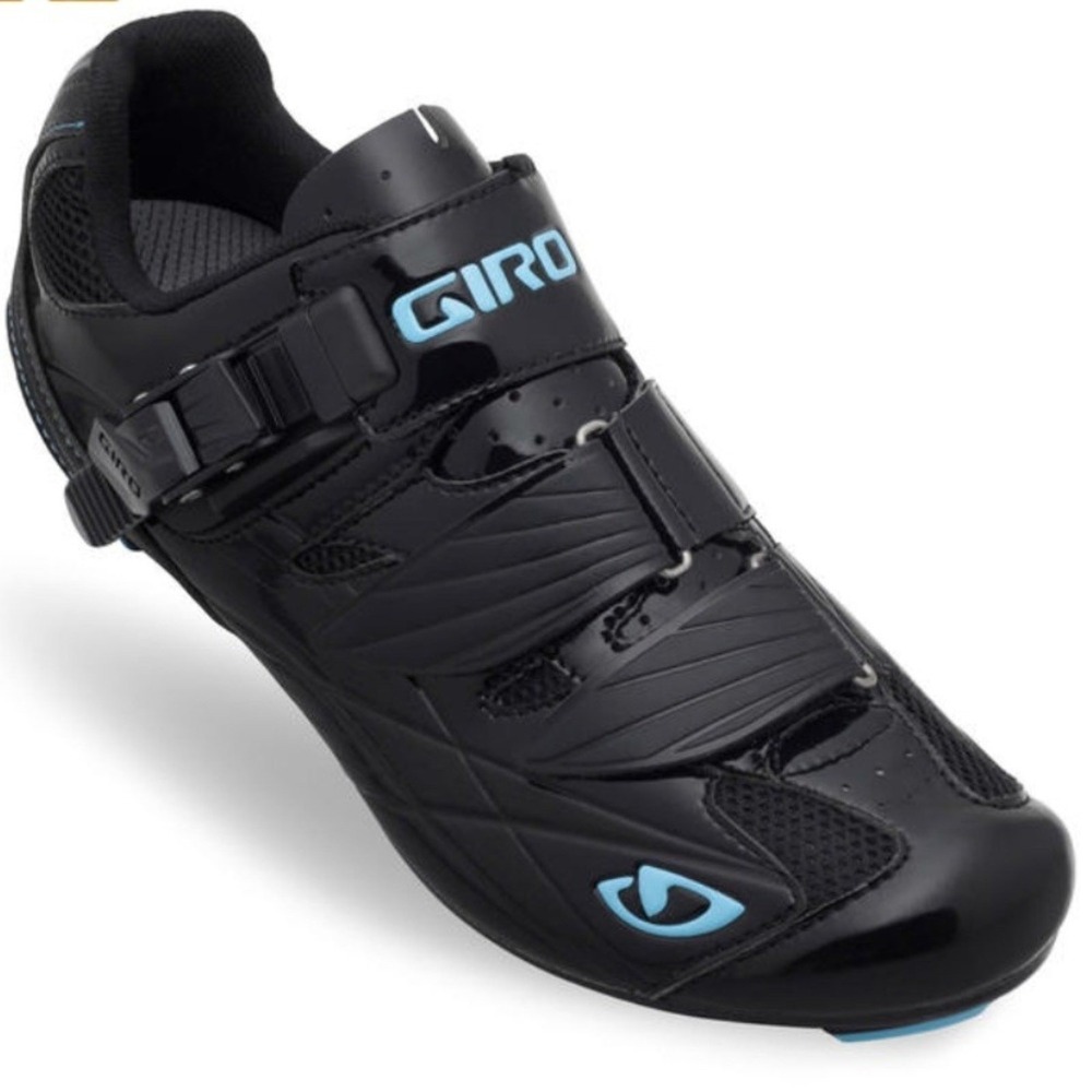 Giro Women 6.5 Cycling Shoes Solara Road Bike Black Blue Ratchet Strap Spin